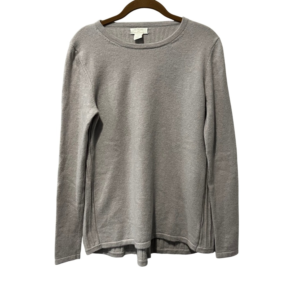 St Tropez West 100% Cashmere Sweater Women's Medium Gray Ribbed Long Sleeve